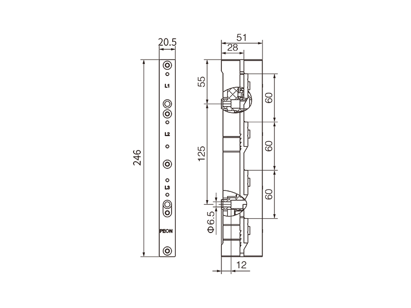 DN52485的外形尺寸信息 金萊勒DN52485母線支架外形尺寸圖.jpg